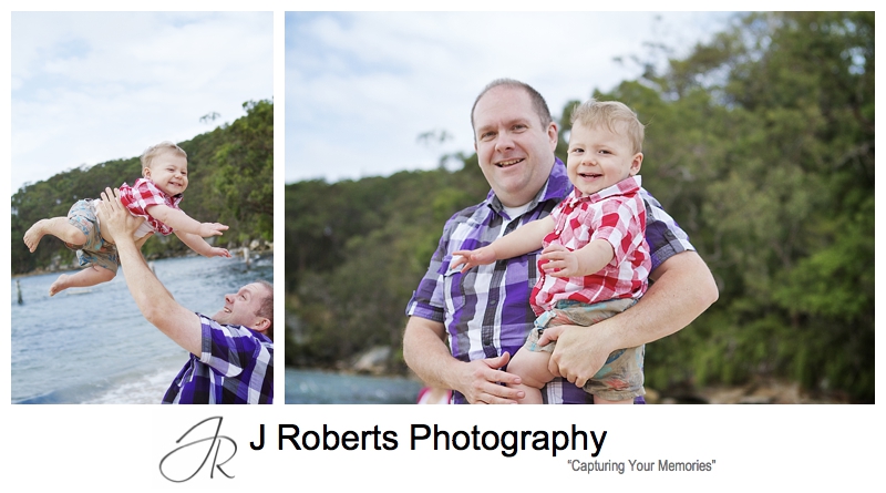 Toddler with his dad at the beach - sydney family portrait photographer 